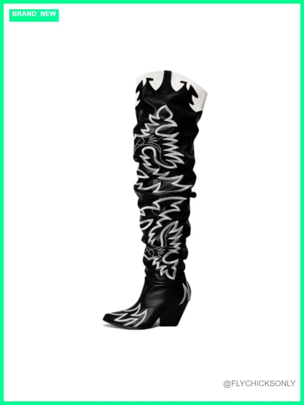 Faux Leather Western Over The Knee Thigh High Chunky Block Heel Boots
